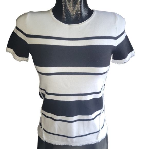 Banana Republic White and Black Striped Short Sleeve Top S - Picture 1 of 7